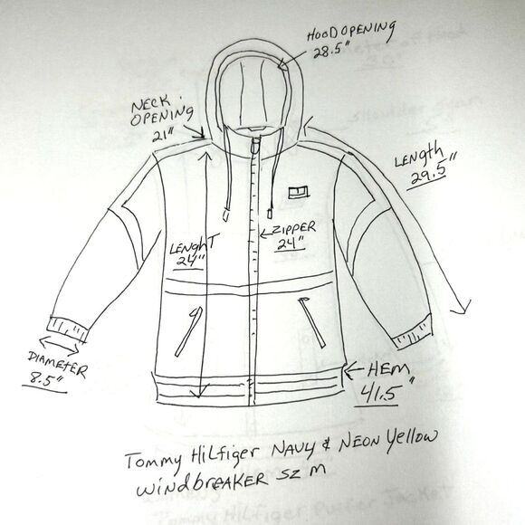 Hilfiger Windbreaker Lined Wm Sz M Navy Blue & Neon Yellow Accents Soft Fabric - Picture 6 of 16